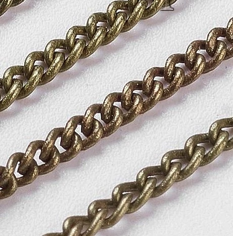 Lánc, csavart szemű, antik bronz színű, 3x2 mm szemméret, 50 cm