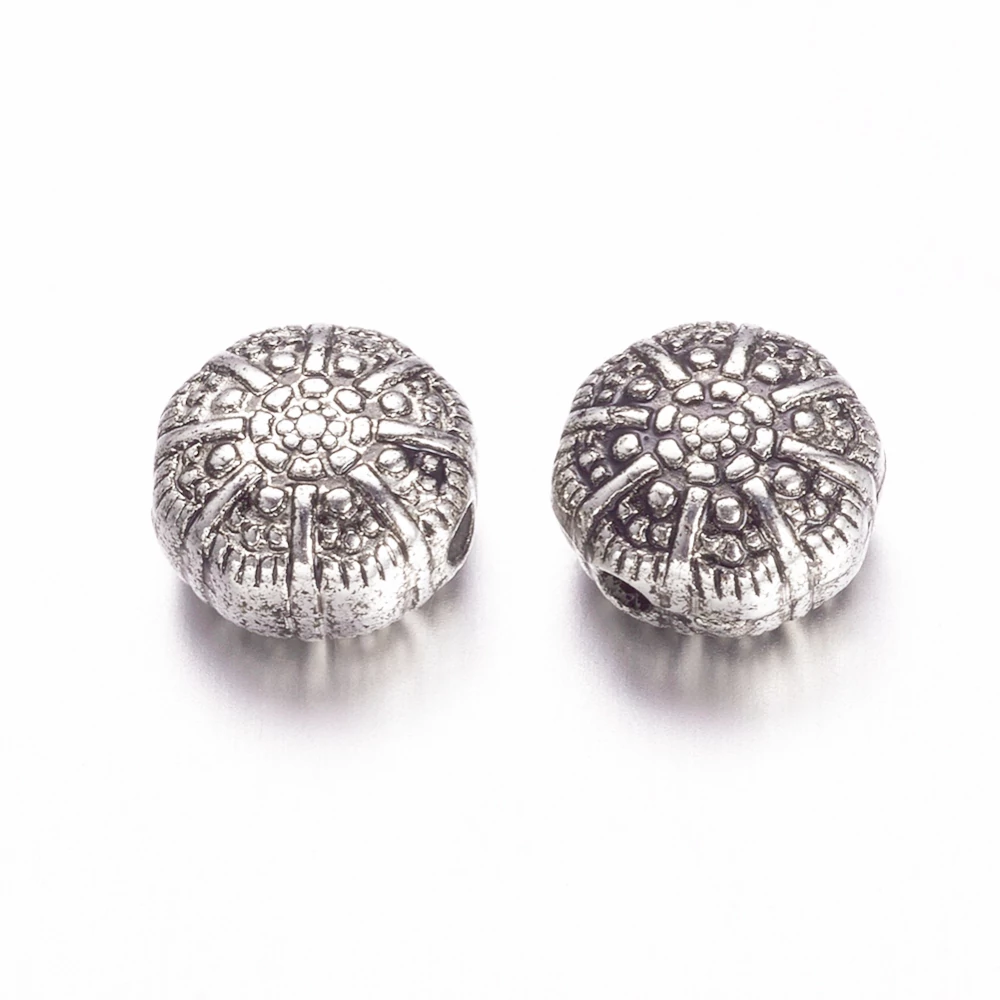 Mintás korong köztes, antik ezüst színű, műanyag, 8x5 mm