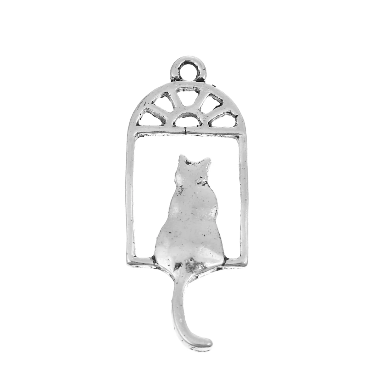 Cica, macska fityegő, medál, antik ezüst színű, 33x14 mm