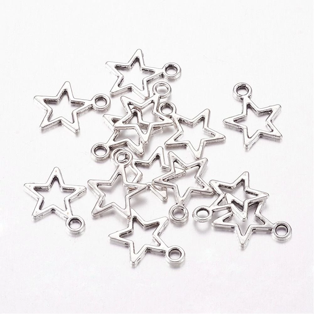 Csillag fityegő, medál, antik ezüst színű, 16x11 mm
