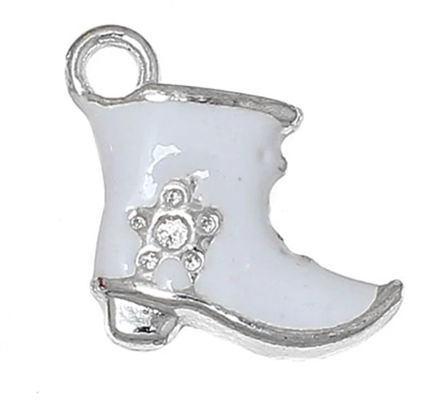 Fehér csizma fityegő, medál, antik ezüst színű, 17x15 mm