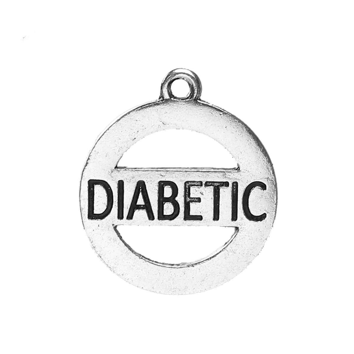 Diabetic, cukorbeteg feliratos fityegő, medál, antik ezüst színű, 28x24 mm