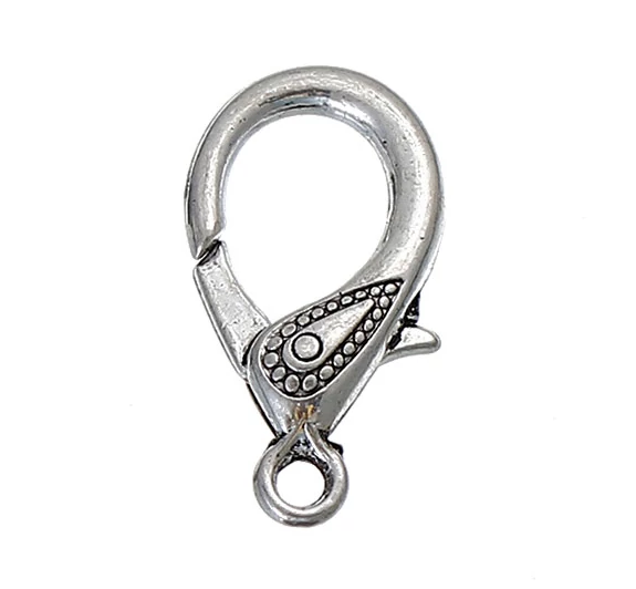 Karabíner, antik ezüst színű, 31x17 mm