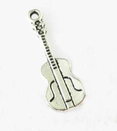 Gitár fityegő, medál, antik ezüst színű, 26x10 mm