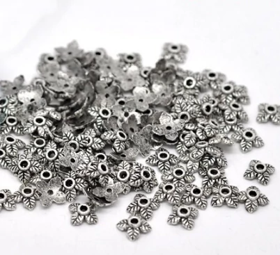 Levél gyöngykupak, antik ezüst színű, 7 mm, 50 db/cs