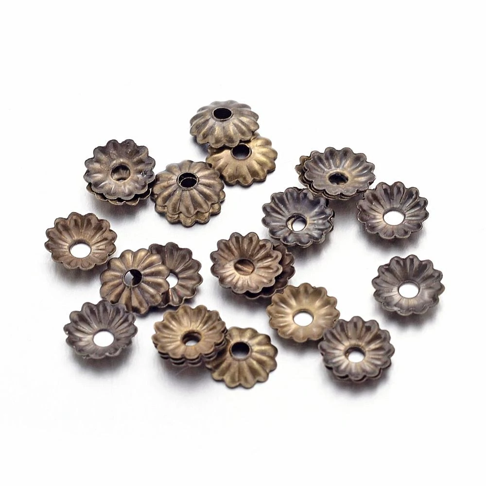 Recés gyöngykupak, antik bronz színű, 5 mm, 50 db/cs