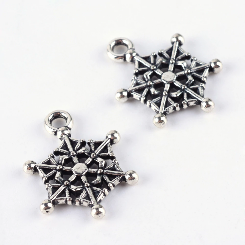 Hópehely, hópihe, jégvirág fityegő, medál, antik ezüst színű, 19x16 mm