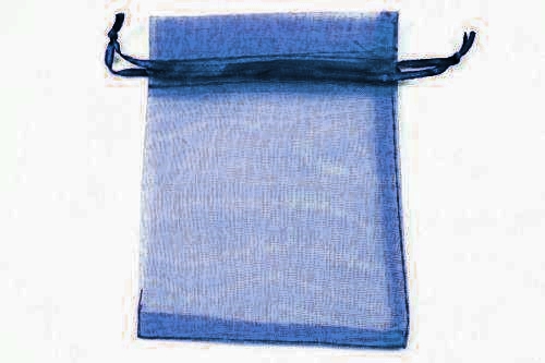 Sötétkék organza tasak, ajándék zacskó, 9x7 cm