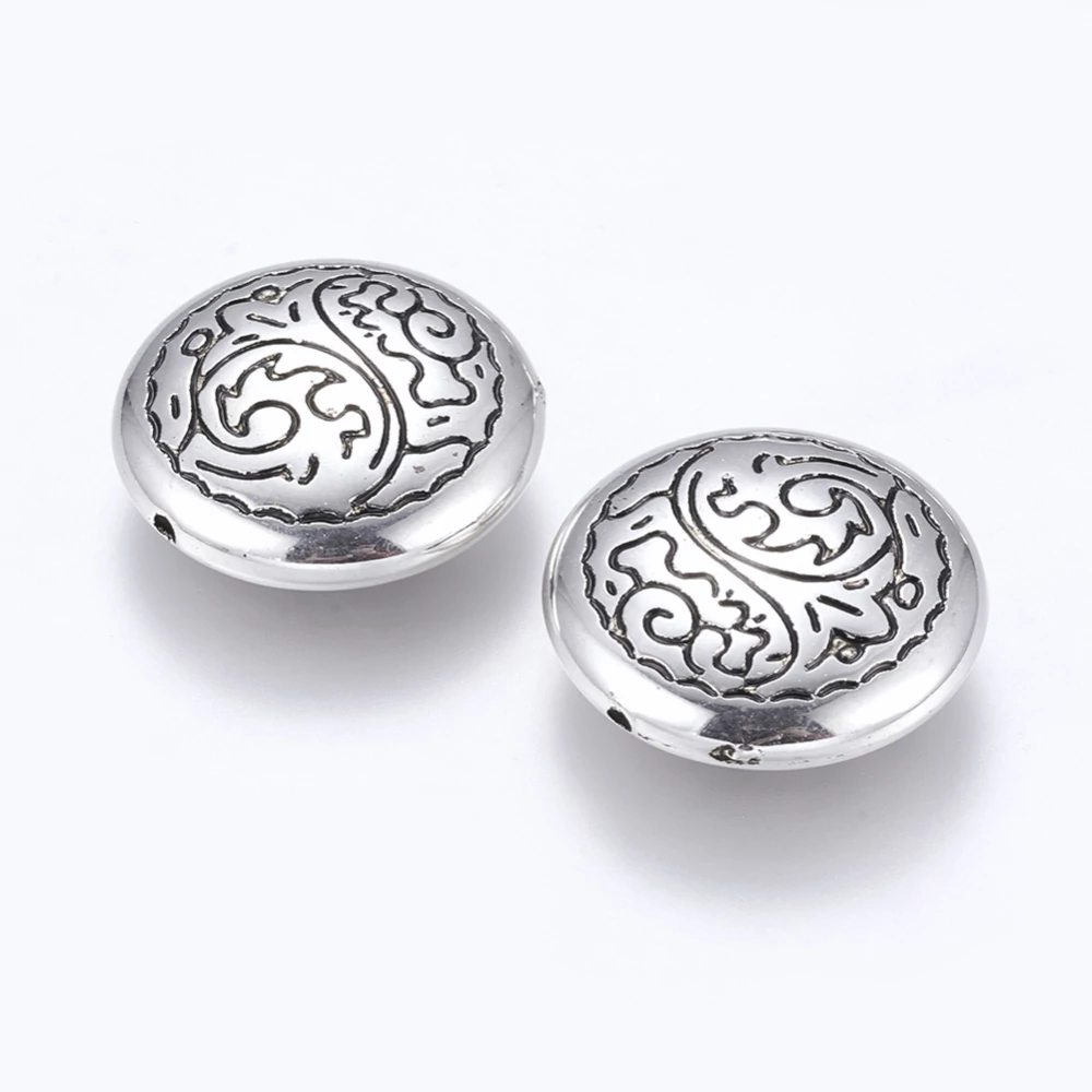 Mintás korong köztes, antik ezüst színű, 25x7 mm