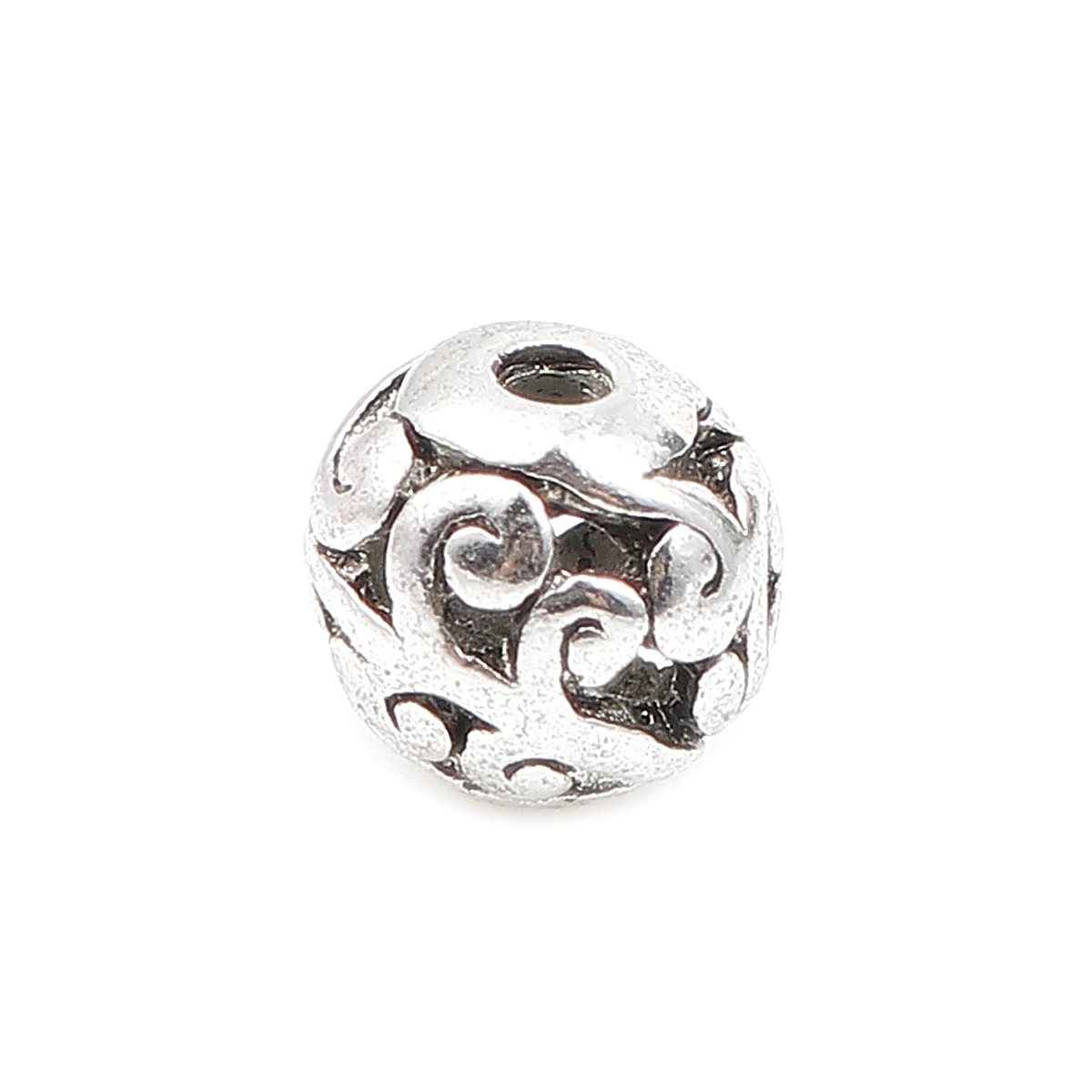 Mintás, áttört golyó köztes, antik ezüst színű, 8 mm