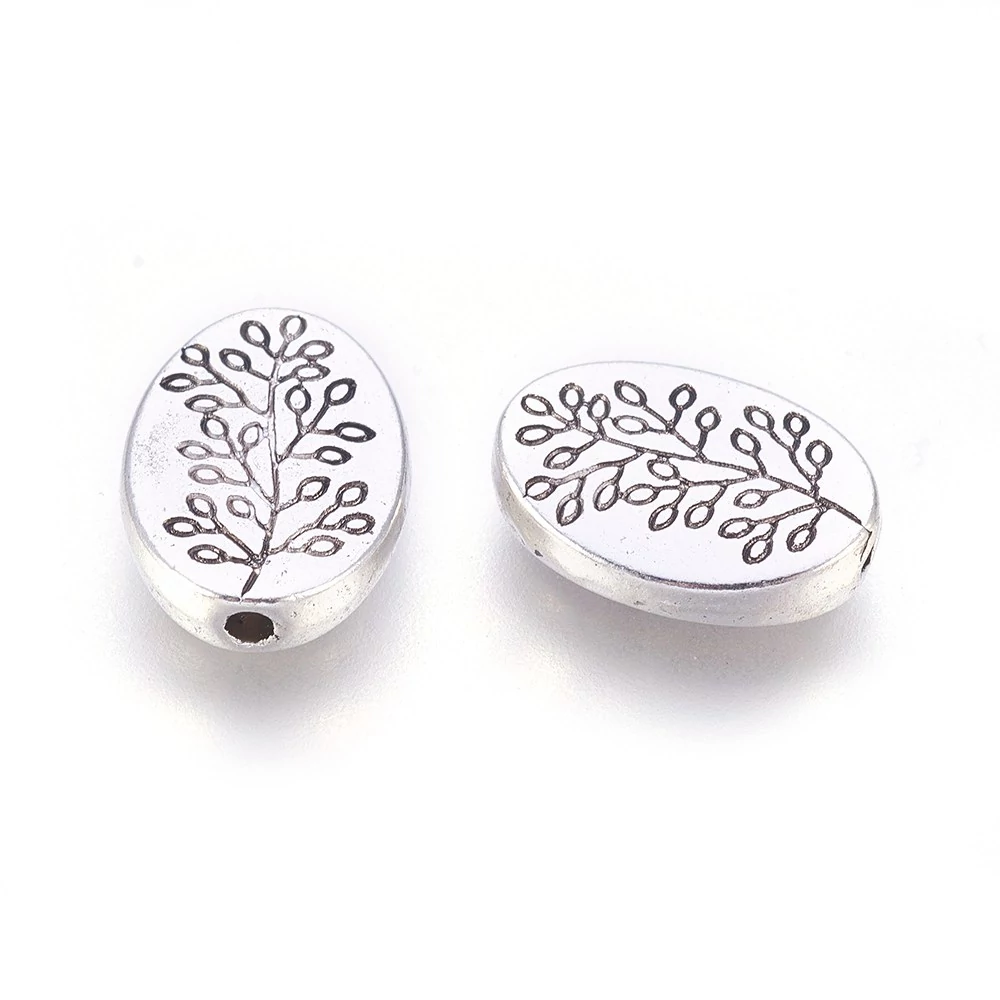 Levél mintás köztes gyöngy, antik ezüst színű, 13x10 mm