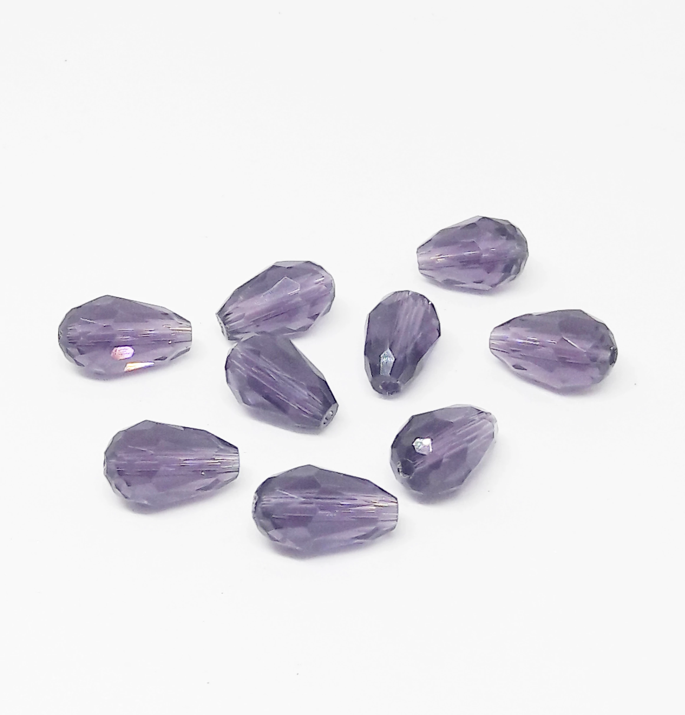 Lila csiszolt csepp üveg gyöngy, 12x6 mm