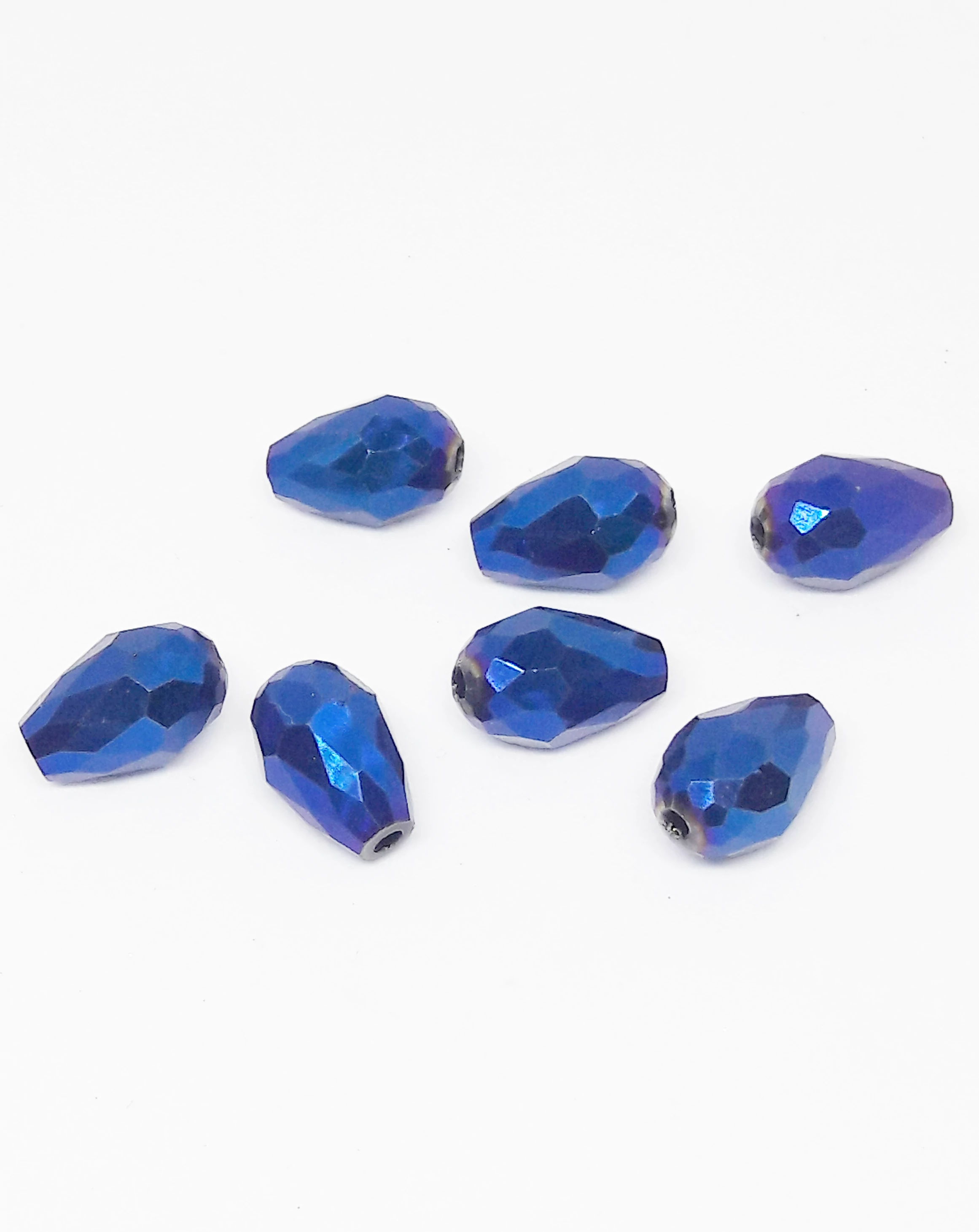 Metálkék csiszolt csepp üveg gyöngy, 12x6 mm