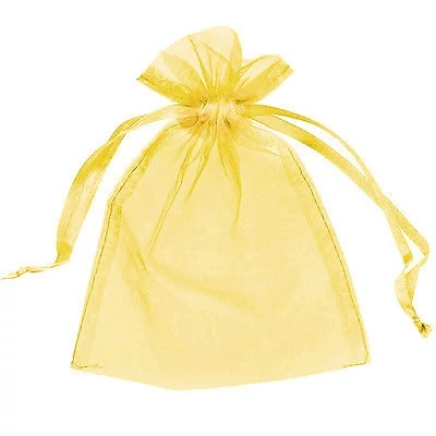 Napsárga organza tasak, zacskó, 10x8 cm