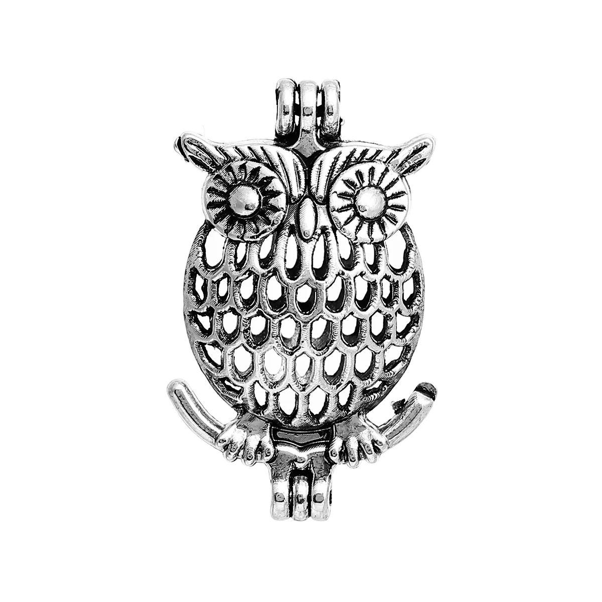 Nyitható bagoly medál, antik ezüst színű, 27x17x9 mm