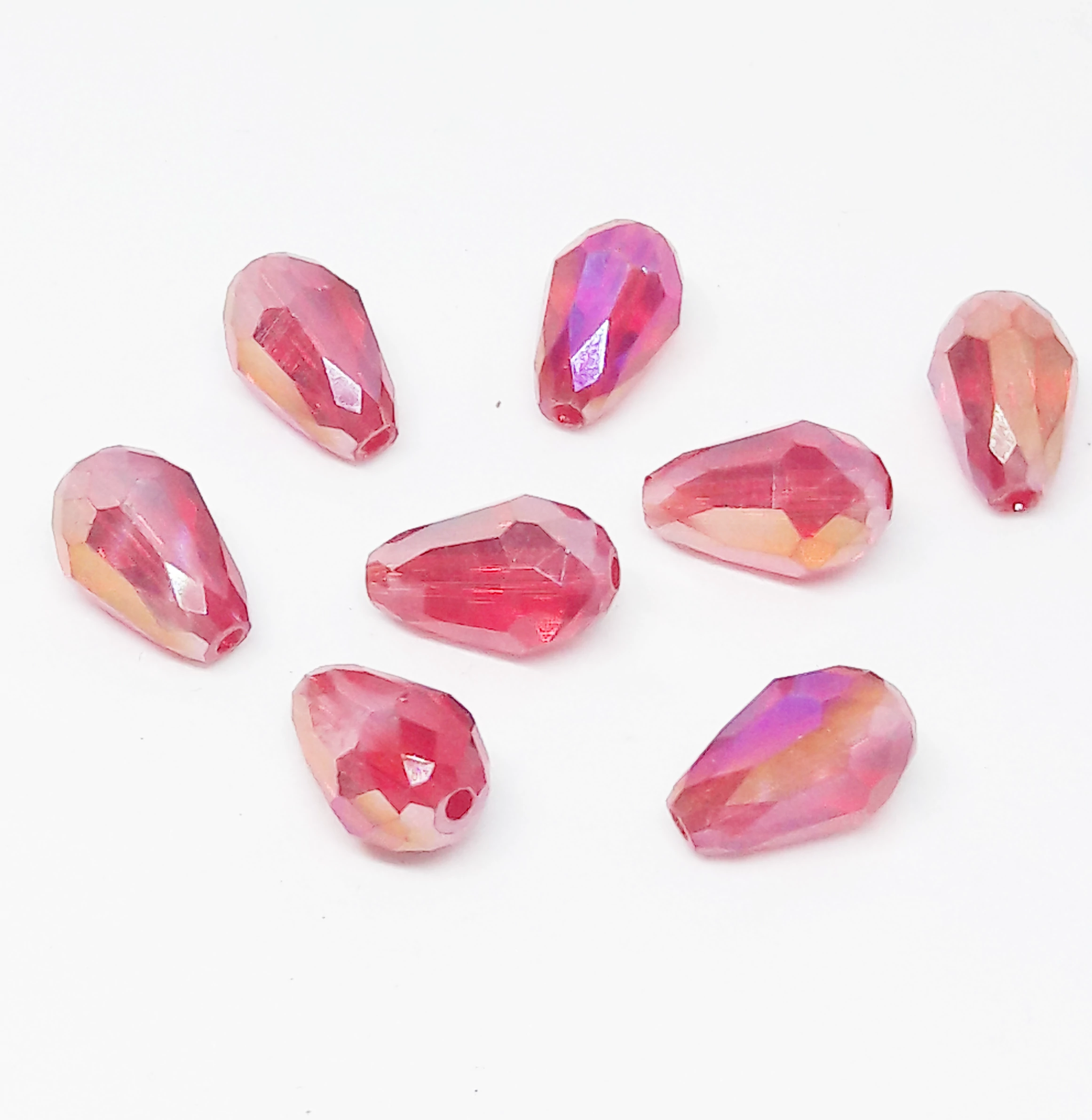 Piros AB csiszolt csepp üveg gyöngy, 12x6 mm