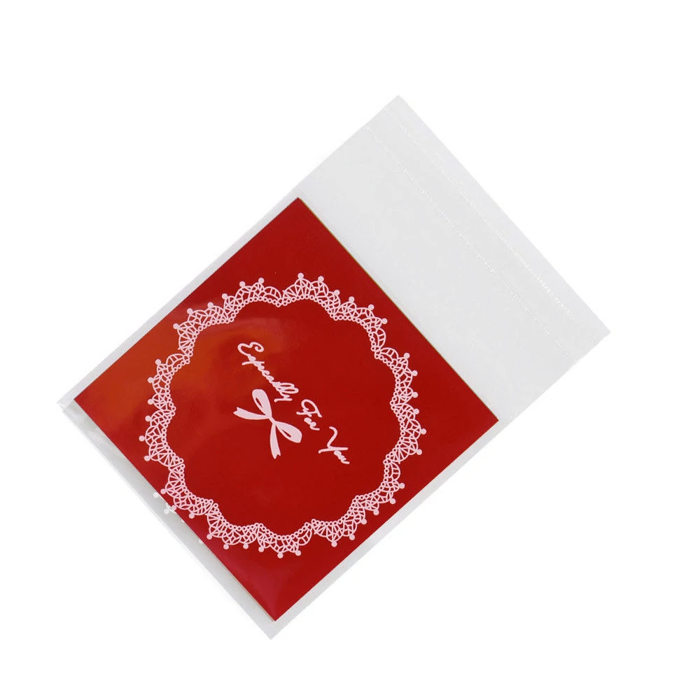 Piros, feliratos celofán tasak, ajándék zacskó, 10x7 cm