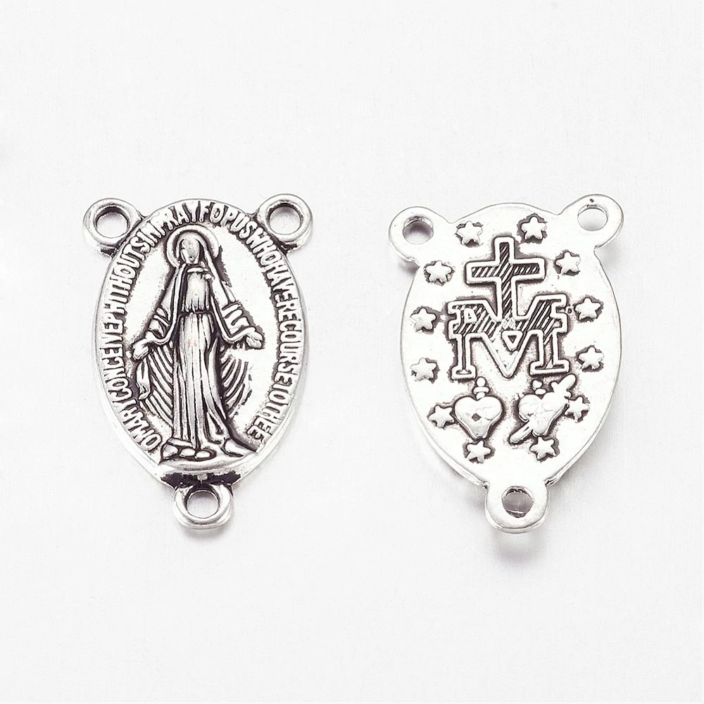 Rózsafüzér összekötő, antik ezüst színű, 22x14 mm