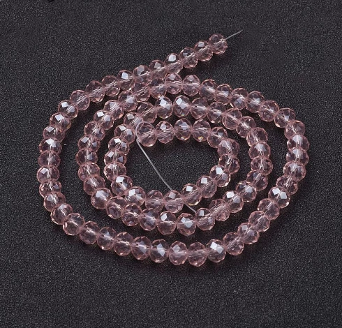 Rózsaszín lüszteres csiszolt üveg gyöngy, fánk, abakusz, 8x6 mm