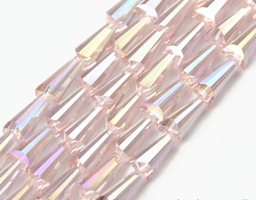 Csiszolt kúp üveg gyöngy, rózsaszín AB, 15x8 mm