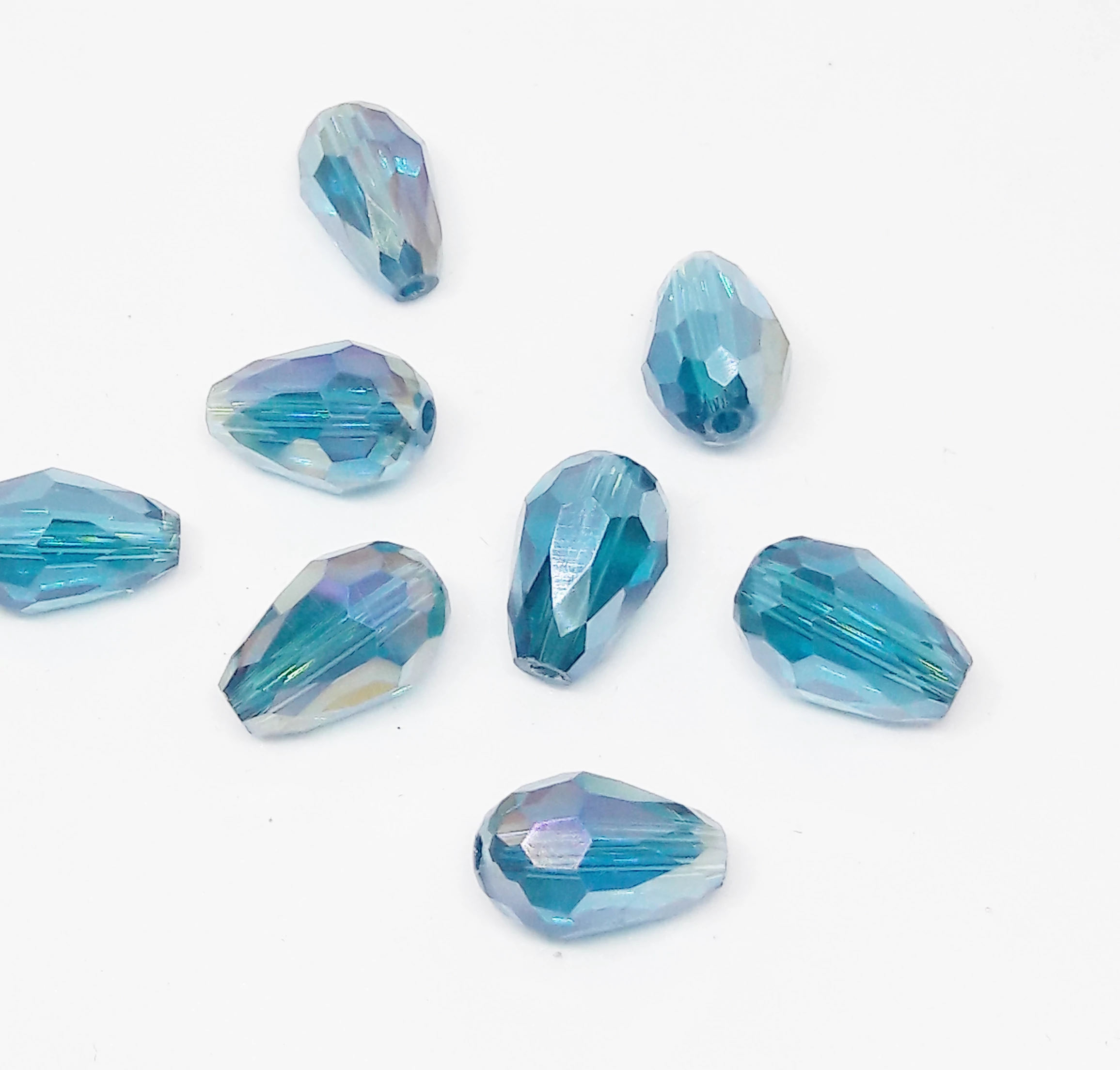 Türkiz kék AB csiszolt csepp üveg gyöngy, 12x6 mm