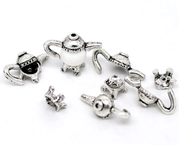 Teáskanna gyöngykeret, antik ezüst színű, 20x8 mm