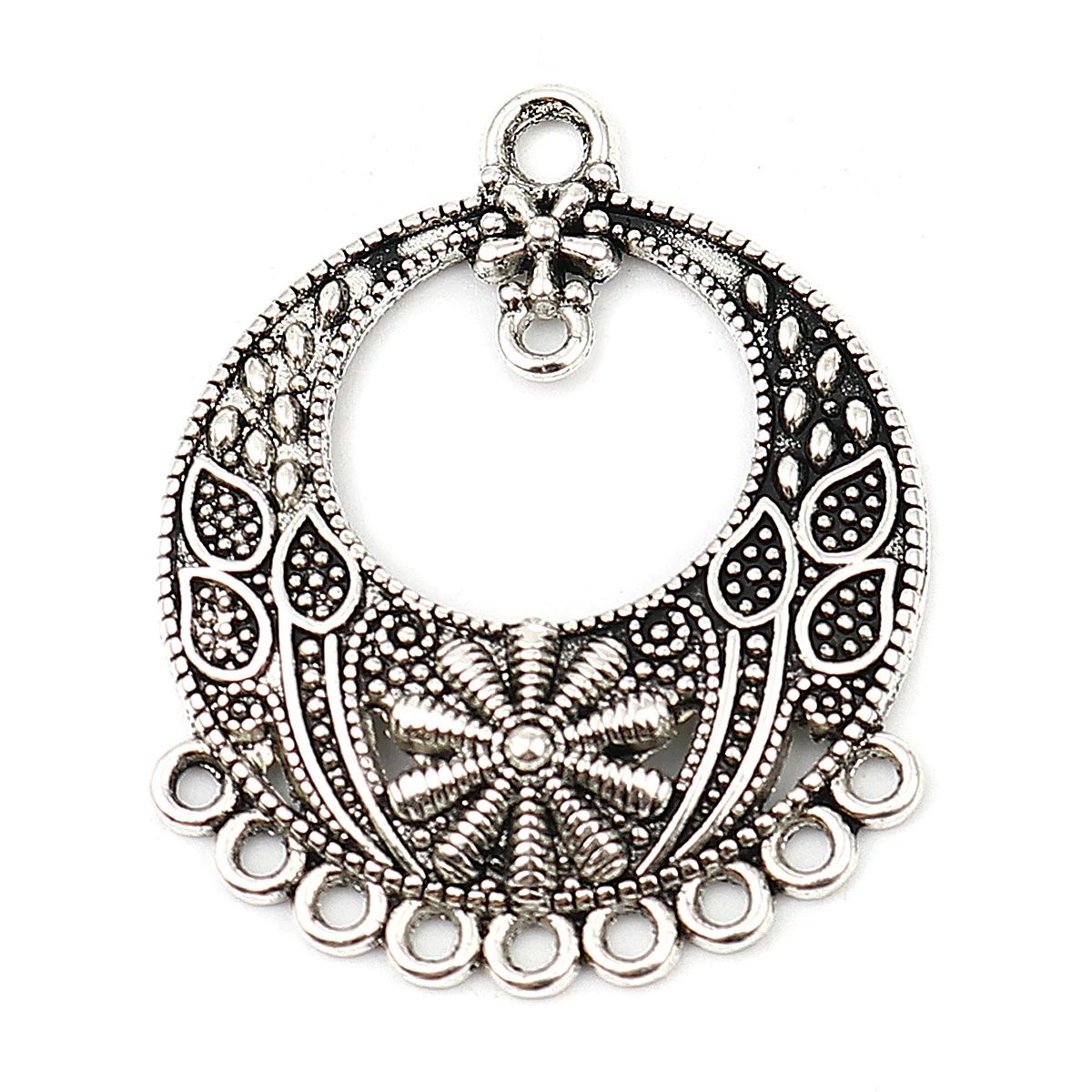 Díszes összekötő, fülbevalóalap, medálalap, antik ezüst színű, 35x28 mm