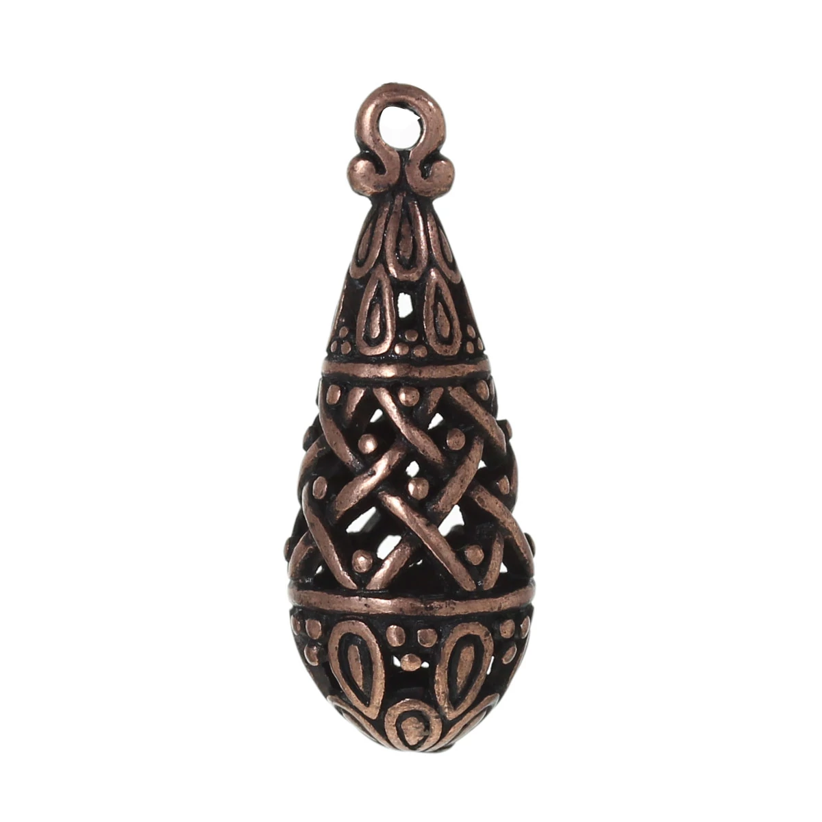 Díszes csepp medál, vörösréz színű, 28x11 mm